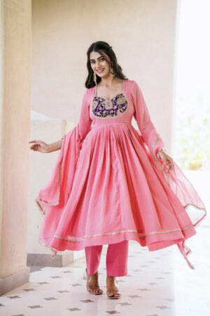 Royal Charm Heavy Crunchy Silk Gown with Dupatta & Pant