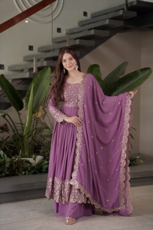 Luxe Party Wear Georgette Gown with Dupatta & Sharara