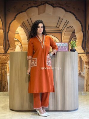 “Premium Cameric Cotton Kurti & Pant Set with Heavy Embroidery”