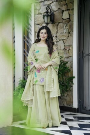 Elegant Star Georgette Top with Multi-Colored Embroidery Sharara Set