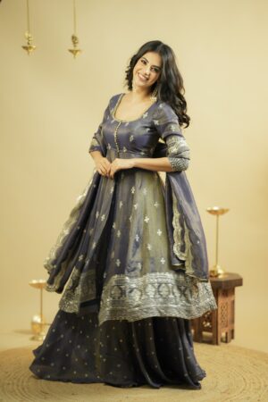 Designer Shimmer Silk Lahenga Set with Embroidered Handwork Dupatta
