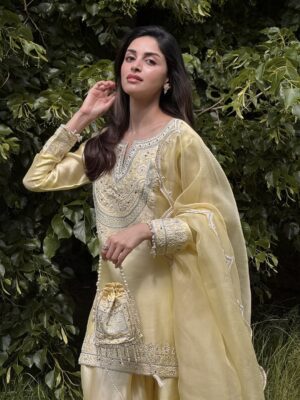 Premium Natural Crap Silk Top and Plazo Set with Dupatta