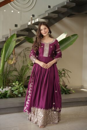 Royal Noha Crush Silk Embroidered Gown with Dupatta