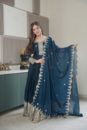 Royal Noha Crush Silk Embroidered Gown with Dupatta