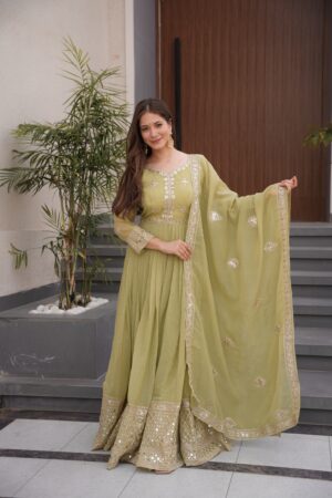 Royal Crunchy Silk Embroidered Gown with Dupatta