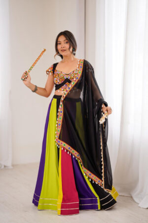 Full-Stitched Heavy Rayon Lehenga with Gamthi Thread Work & Faux Georgette Dupatta