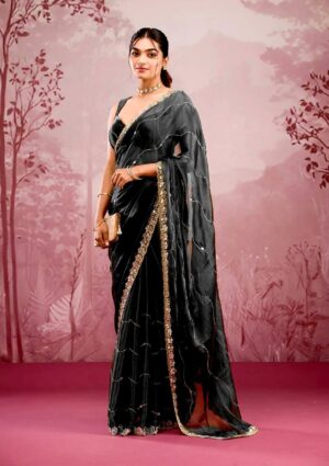 Premium Berberry Embroidered Sari with Real Mirror Work