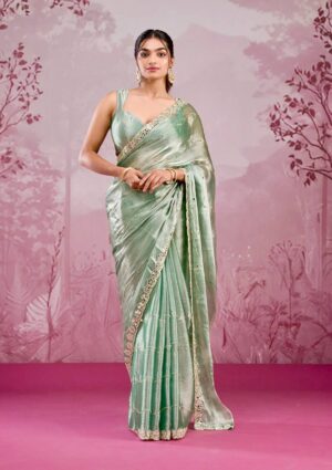 Premium Berberry Embroidered Sari with Real Mirror Work