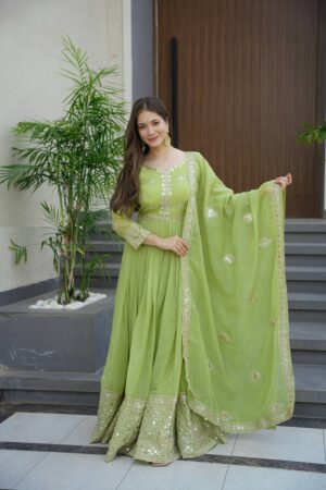 Royal Crunchy Silk Embroidered Gown with Dupatta