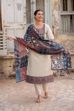 Elegant Roman Silk Printed Top with Pant and Maslin Dupatta