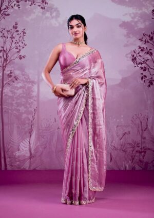 Premium Berberry Embroidered Sari with Real Mirror Work