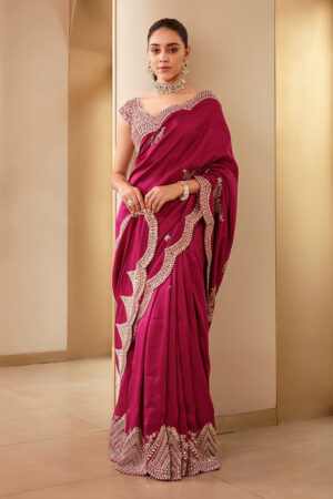 Pure Two-Tone Vichitra Silk Saree with Embroidery & Sequins Work