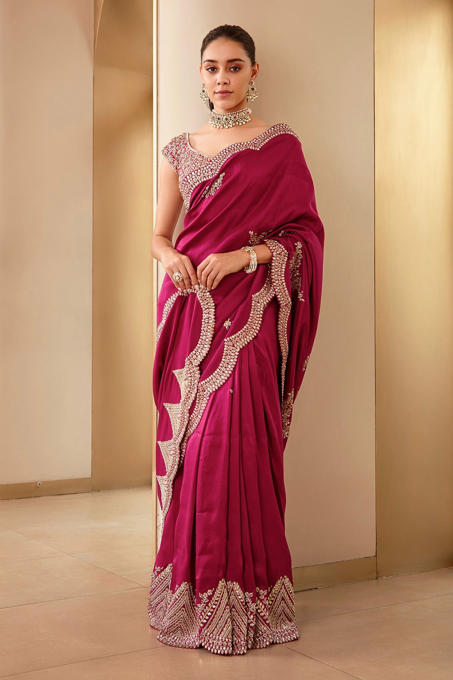Pure Two-Tone Vichitra Silk Saree with Embroidery & Sequins Work