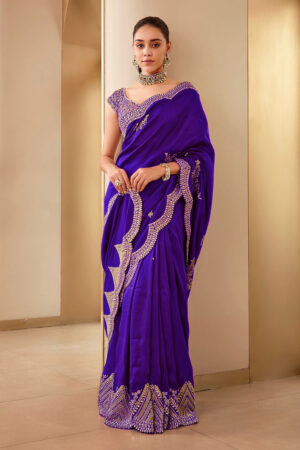 Pure Two-Tone Vichitra Silk Saree with Embroidery & Sequins Work
