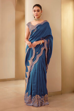 Pure Two-Tone Vichitra Silk Saree with Embroidery & Sequins Work