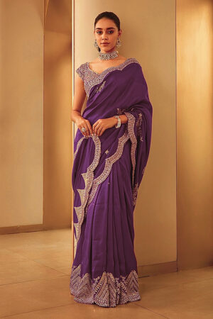 Pure Two-Tone Vichitra Silk Saree with Embroidery & Sequins Work