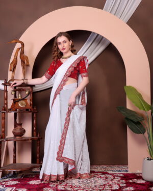 Heavy Georgette Chikankari Saree with Sequins & Embroidery Blouse
