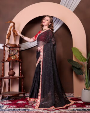 Heavy Georgette Chikankari Saree with Sequins & Embroidery Blouse