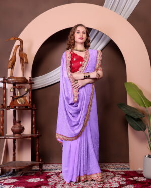 Heavy Georgette Chikankari Saree with Sequins & Embroidery Blouse