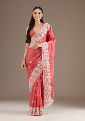 Premium Gold Crush Saree with Heavy Embroidery & Sequins Work