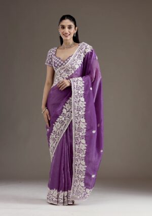 Premium Gold Crush Saree with Heavy Embroidery & Sequins Work