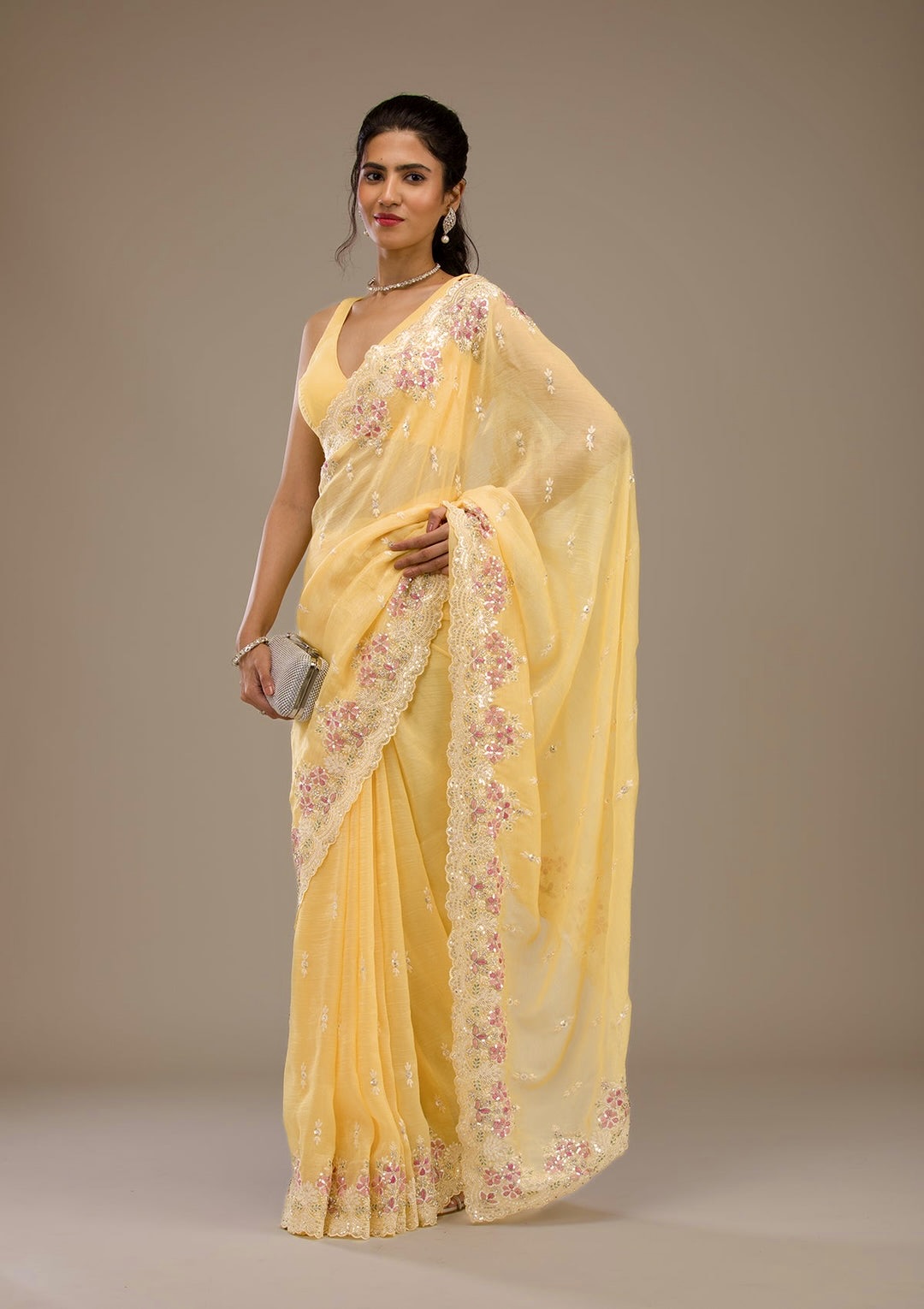 Premium Crunchy Embroidered Saree with Sequins & Cutwork Border