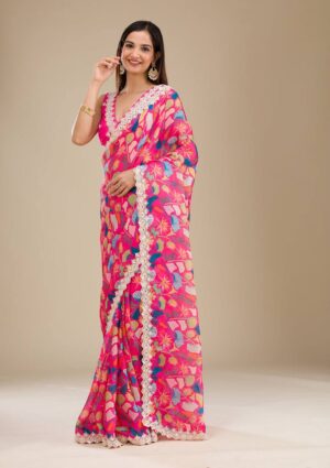 Premium Georgette Saree with Digital Prints & Sequins Embroidery