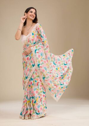 Premium Georgette Saree with Digital Prints & Sequins Embroidery