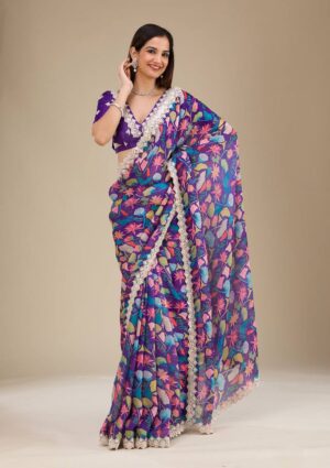 Premium Georgette Saree with Digital Prints & Sequins Embroidery